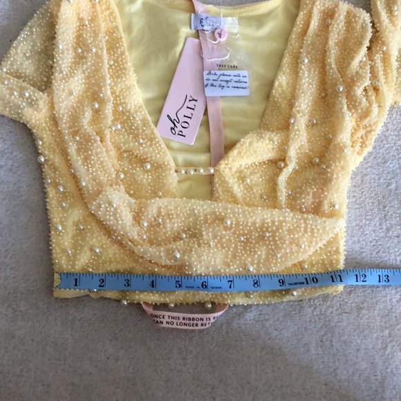 NWT Oh Polly VILLE FRANCHE Long Sleeve Deep Plunge Crop Top butterstick Yellow - Picture 9 of 12